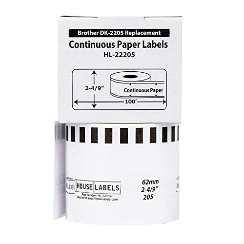 HouseLabels Compatible with Brother DK-2205, 2-4/9" x 100'