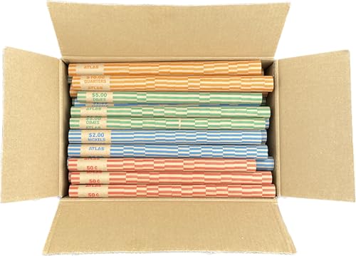 ATLAS Preformed Coin Wrappers - 1008 Count Assorted Coin Roll Wrappers - Penny, Nickel, Quarter, and Dime - Sort Your Loose Change by Hand or use Any Brand of Automatic Coin Sorter (ACW-1008A)
