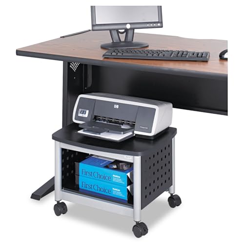 Scranton & Co Mobile Under-Desk Printer Stand, Steel Frame, Black PVC Panels, 20.25" W x 16.5" D x 14.5" H, Powder Coat Finish, Open Supply Shelf, Locking Casters, Compact Office Storage Solution