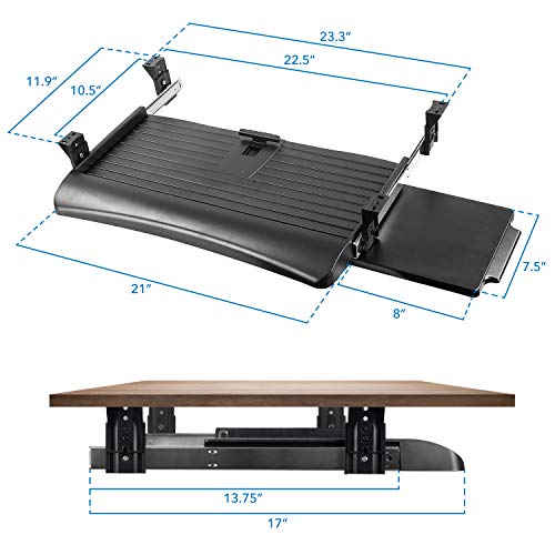 Mount-It! Under Desk Keyboard Tray, Slide-Out Keyboard & Mouse Drawer, 21" W × 11.75" D, Adjustable Height Platform with Left or Right Mouse Tray, Bolt-On Under Desk Keyboard Holder for Home Office