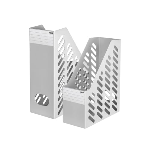 HAN 1603-11, Klassik XXL Magazine File. High-Quality, Sturdy, Stable and Stylish, with Label, Pack of 2, Light-Grey