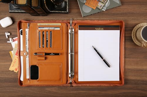 Vegan Leather Portfolio, Personalized 3 Ring Binder Padfolio for Women, Pink Leather, Handmade Organizer, Engraved Resume Folder (Brown Pattern, Custom)