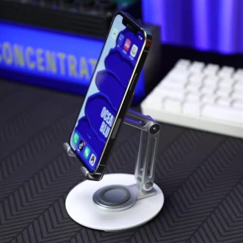 SPXTOM Phone Holder, 360 Rotation, Foldable Aluminum Alloy Cell Phone Stand with Convenient Charging Port, with All 4-13" e-Readers(Silver)