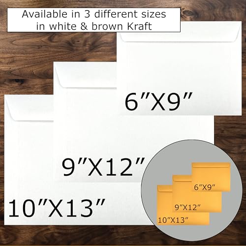 150 Cashier Depot - 9 x 12 Inch Booklet Envelopes, Heavy 28 lb White Wove Paper, Open Side, Gummed Flap, 150 Count