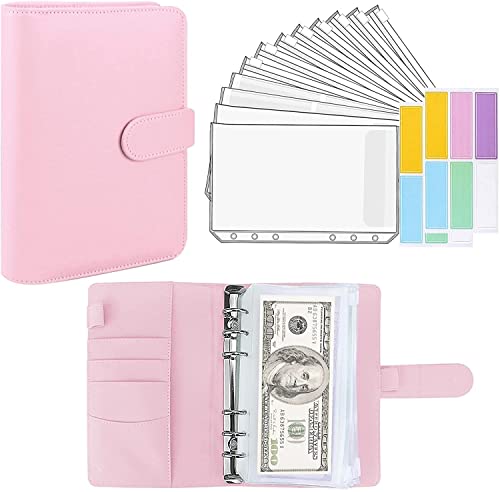 QERTYHKK 15 Pieces A6 Binder Budget Planner Cash Envelope System with Envelopes Pockets Wallet for Budgeting