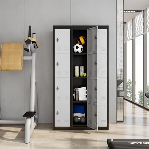 IDEALHOUSE Metal Locker, Metal Storage Cabinet with Shelves and 4 Doors, Perfect for Employees and Students, Fits Schools, Garages, Offices, Gyms, and Homes, Easy Assembly, Grey and Black