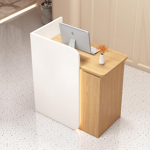 LLZJDDPLY Reception Desk with LED Lights, Front Desk with Lockable Drawer, Modern Receptionist Desk for Supermarket Convenience Store Hotel Lobby(Yellow,80cm/31in)