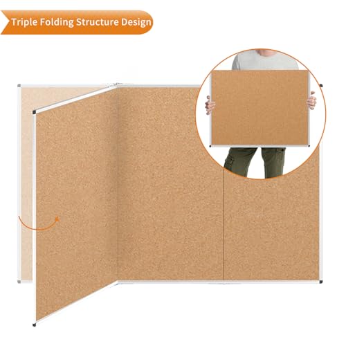 VIZ-PRO 96" x 48" Large Cork Bulletin Board, Foldable & Wall-Mounted Notice Pin Board with Silver Aluminum Frame, for School Home Office - 8' x 4' Corkboard