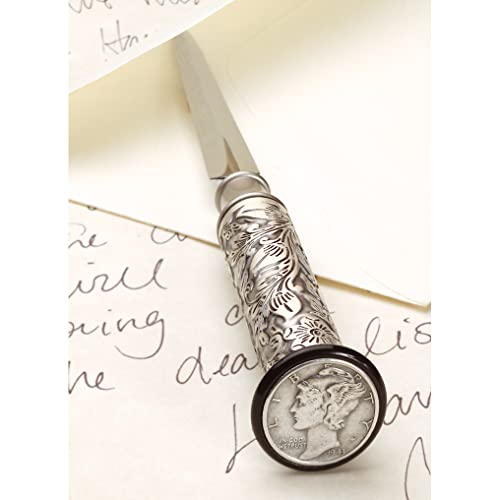 American Coin Treasures Coin Letter Opener Mercury Dime- Antiqued Silvertone Brass Handle-Genuine United States Coin