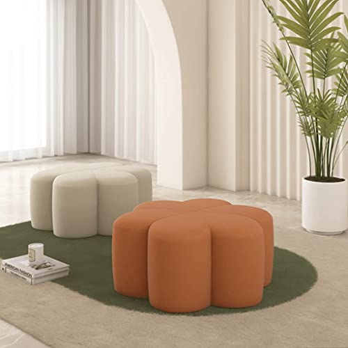 Low Stool Lightweight Footrest, Luxury Sofa Upholstered Footstool with High Elastic Foam Filling for Living Room Bedroom Office Stable (Orange)