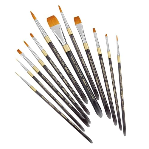 KINGART 1000D 12 PC. Premium Original Gold Series, Golden Taklon, Multimedia Artist Brush Set, Short Acrylic Aqua Handle, Set of 12 - Assorted Styles