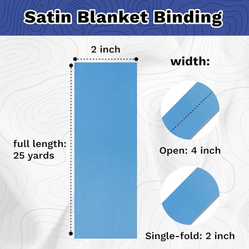 Medium Blue Satin Blanket Binding Tape 2 Inch x 25 Yards Single Fold Easy Sew On Double Side Smooth Finish Durable Trim Ideal for Quilt Edging Blanket Projects Sewing Decor Crafts DIY