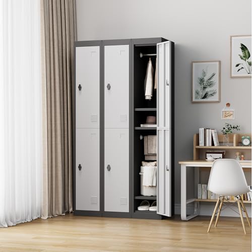 Metal Lockers for Employees with 2 Doors, 72’’ Tall Lockers for Employees Students with Shelves, Metal Storage Steel Cabinet for School Garage Office Gym Home Warehouse, Assembly Required, Dark Grey