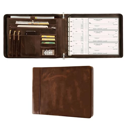 7 Ring Check Binder for Business Checks, Checkbook Binder with Zipper for 3-up Business Checks,Personalized Check Book Portfolio for 9 x 13 inch 200 Sheets - 600 Checks, Check Holders for Men/Women