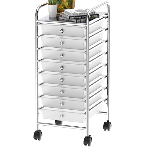 Simple Houseware 8 Drawers Rolling Utility Cart Art Craft Storage, Chrome