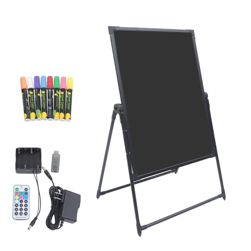 Hopuers LED Message Board Sign Illuminated Neon Erasable Menu Board Adjustable Height, Hanging/Standing DIY 7 Color Menu Boards Sign, Flashing LED Message WritingBoard