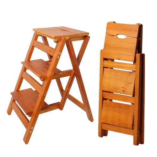 Bidesen 3-Step Folding Ladder Stool - 330 lb Capacity, Solid Pine Wood, Anti-Slip Steps, Space-Saving Foldable Design for Home Kitchen - Lightweight Step Stool for Adults