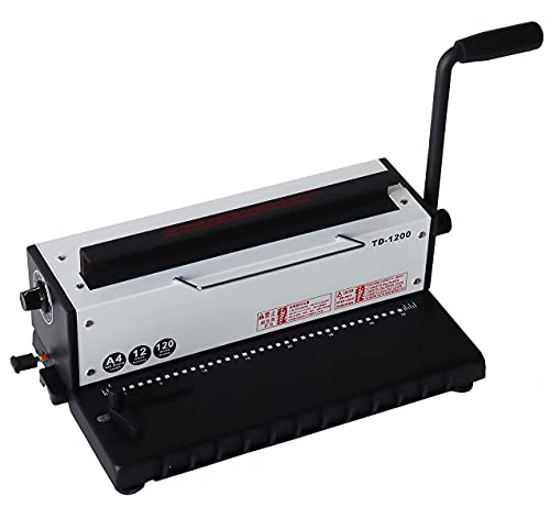 INTBUYING All Steel Metal Base Wire Coil Binding Machine 34Holes 3:1 Square Punching-Binding Machine Binding Iron Ring Machine 120 Sheets Binding Capacity#TD1200 Machine a Cahier Spirale