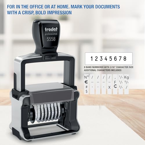 Trodat Professional 5558 Self-Inking 8 Band Number Stamp – 5mm, Black Ink