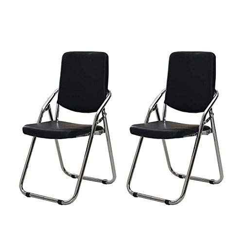 2 Set Folding Office Chair Iron Conference Computer Chair Cantilever Soft PU Padded Housewares Black Desk Chair (Color : Black)