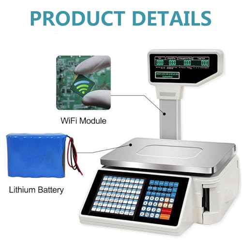 Weight Calculator Barcode Scale,Label Printing Scale,Digital Price Computing Scale,30kg/66lbs Capacity,Food Scale With Thermal Printer,Machine+Scanner