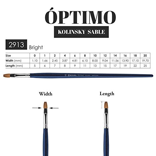 Escoda Art Products Escoda Optimo Series Artist Oil & Acrylic Long Handle Bright Paint Brush, Size 12, Pure Kolinsky