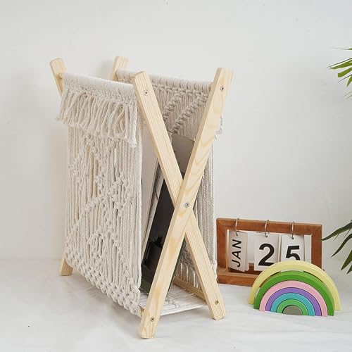 HGIYA Basket Storage Box Kitchen Macrame Book Rack,Boho Home,Standing For Books,Newspaper,Multi-Functional Standing