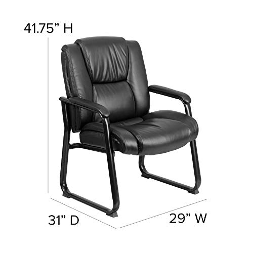 BizChair Big & Tall 500 lb. Rated Black LeatherSoft Tufted Executive Side Reception Chair with Sled Base