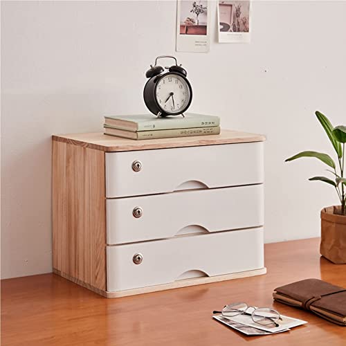LLJMA Desktop File Cabinet - Solid Wood Storage Box, with Lock Flat File Cabinet Storage, Desktop Drawer Cabinet, Wooden File Cabinet(B,4 Drawer)