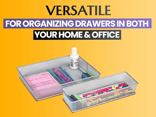YBM HOME Silver Mesh Drawer Cabinet and or Shelf Organizer Bins, School Supply Holder Office Desktop Organizer Basket (24, 4x12x2 inch)