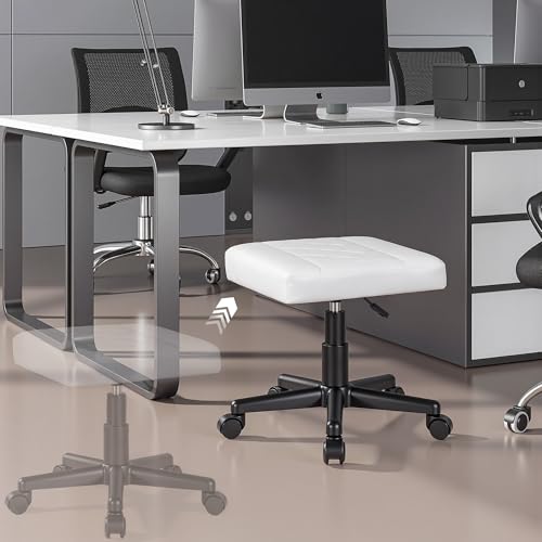VECELO Under Desk Footrest, PU Ergonomic Foot Rest with Wheels, Comfort Padding, Height Adjustable for Relieving Leg Pain, Stiffness, and etc, White