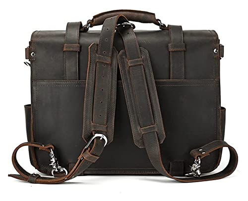 TaoshuNLy Crazy Horse Leather Messenger Shoulder Bag 13inch Laptop Briefcase Computer Handbag Bussiness Crossbody Bag(Dark Brown)