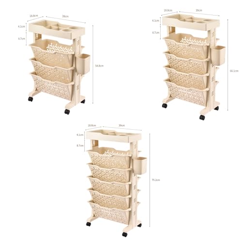 AVSMGP Mobile Bookshelf on Wheels 3/4/5 Tier Plastic Multilayer Desk Organizer Table Rolling Utility cart Wagon for Office, Dorm, Classroom,Library, Living Room,5 Tier