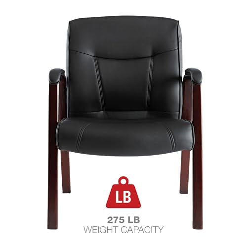 Alera Madaris Series Leather Guest Chair w/Wood Trim, Four Legs, Black/Mahogany