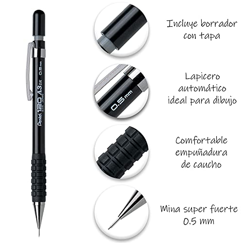 Pentel Sensi-Grip Automatic Pencil, 0.5mm, Black Barrel, Box of 12 (A315A)