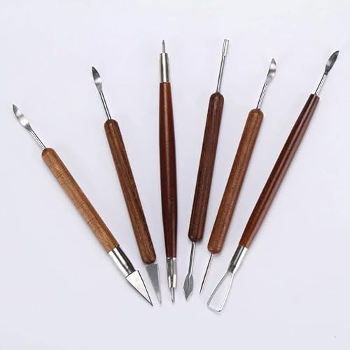 TXGJWRA 6Pcs/Set Wood Clay Sculpting Kit Smoothing Wax Carving Pottery Ceramic Tools Polymer Shapers Modeling Carved Tool