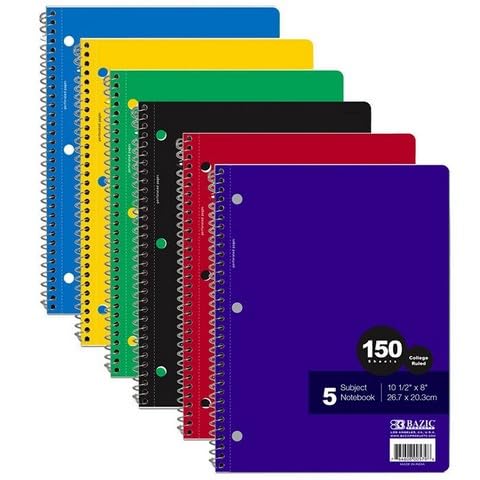 212 Main Bazic C/R 150 Ct. 5-Subject Spiral Notebook - Case of 24