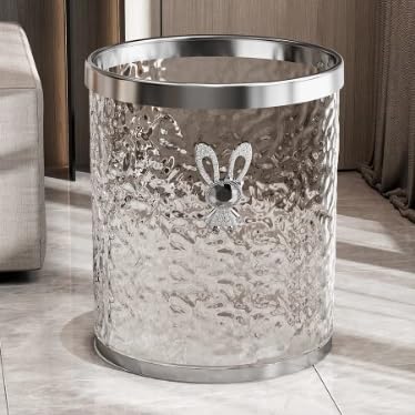 AEYSD-456 Trash and Recycling Bin Clear Round Trash Can with Plated Pressure Ring Modern Plastic Waste Basket for Living Room, Bedroom, Office Trash Can with Lid(Clear)