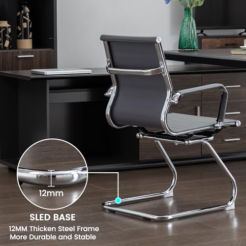 BoisKom Office Guest Reception Chair Set of 2, Conference Room Chairs Waiting Room Chairs 2 Pack, Modern Leather Office Desk Chair No Wheels.（Grey）