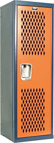 Kids Team Lockers (1' 3" W x 1' 3" D x 4'H), Dark Blue Frame with Orange Door