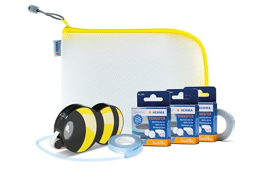 HERMA Removable Double Sided Tape Runner (Bee-Shaped), 3 Refills & Pouch