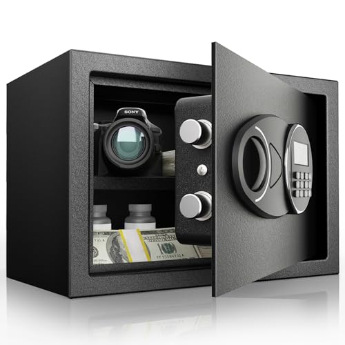 Goldenkey 1.6 Cu.Ft Classic Large Safe with Charging Port – Digital Steel Safe with Shelf, Fits Laptop, Jewelry & Important Documents, 11.81"D x 14.96"W x 11.81"H
