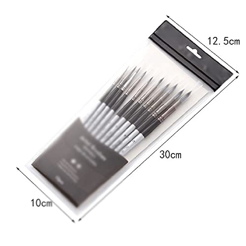 YMGSCC 10 Round Pointed Watercolor Brush Nylon Hair Wooden Handle Acrylic Painting Pen Student School Drawing Stationery