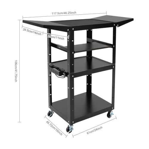 3-Tier Computer Cart on Wheels Computer Tower Stand Heavy Duty Rolling Work Station Utility Rolling Cart for Electronic Devices Tools, Height Adjustable, Holds Up to 300 lbs