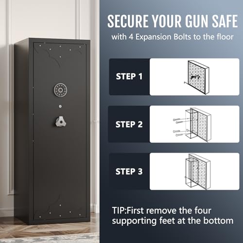 Kaer 12-21 Gun Safe for Rifles and Pistols, Up to 17 Long rifle Cabinet and 4 Pistols with 3 Gun Racks, Removable Shelf for AR-15, Scoped Rifles, Shotguns, Keypad Lock Mute/Alarm/LED for Home, Garage