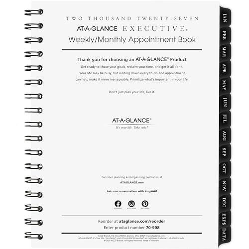 AT-A-GLANCE 2027 Appointment Book Planner Refill, Weekly & Monthly, 6.5" x 8.75", Executive (709081027)