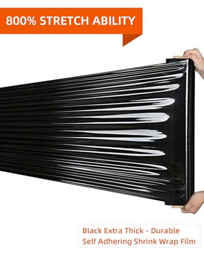 Black Stretch Wrap Film, Shrink Wrap 18in x 1500ft 4 Pack, Heavy Duty Privacy Pallet Wrap