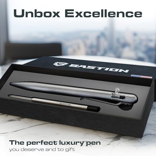 BASTION Slim Titanium Bolt Action Pen, Compact Pocket Pen, EDC, Silver