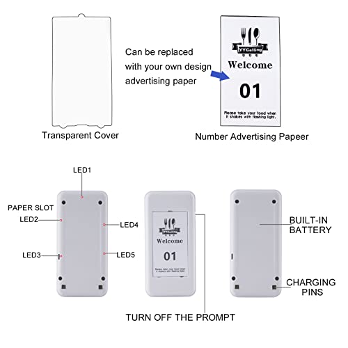 YYCALLING Restaurant Pager System,Social Distancing Buzzer 20 Pagers(White)