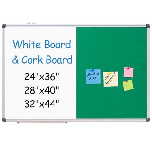 NEWPUTE White Board and Cork Board Combo - 44 x 32 Inches Large Dry Erase Whiteboard and Bulletin Board, Magnetic Wall Pin Display Board for Home, Classroom & Office, 32"x44" Green